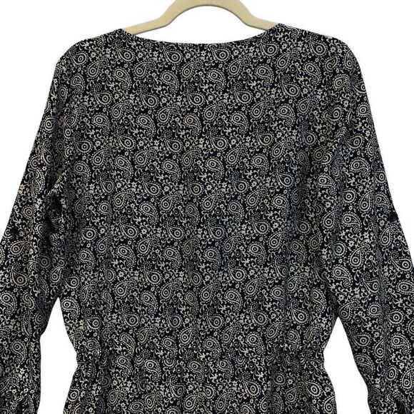 LOFT Romper Size 0 Blue White Paisley Print Long Sleeve Roll Tab One Piece EUC - Picture 11 of 16